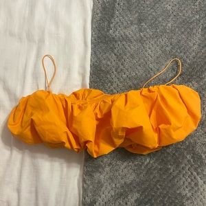 Zara orange puff ruffle crop top
